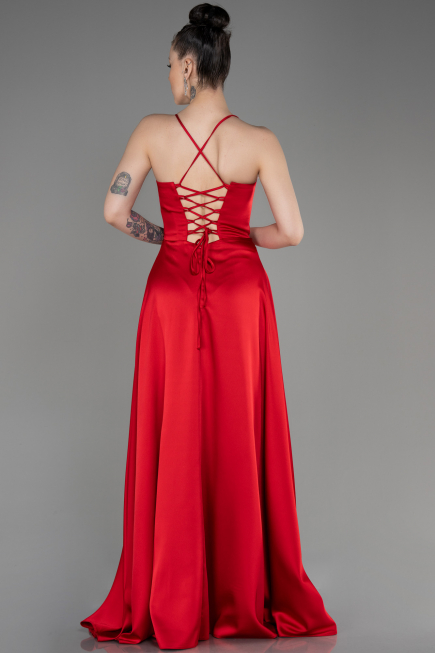 Long Red Satin Prom Gown ABU3809