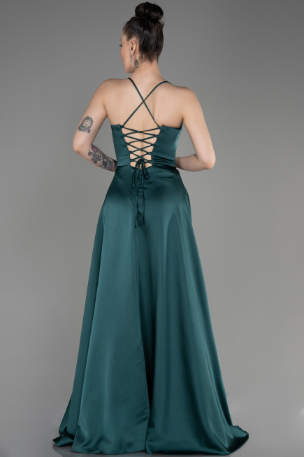 Long Emerald Green Satin Prom Gown ABU3809