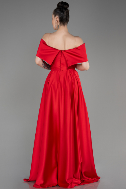 Long Red Satin Prom Gown ABU3788
