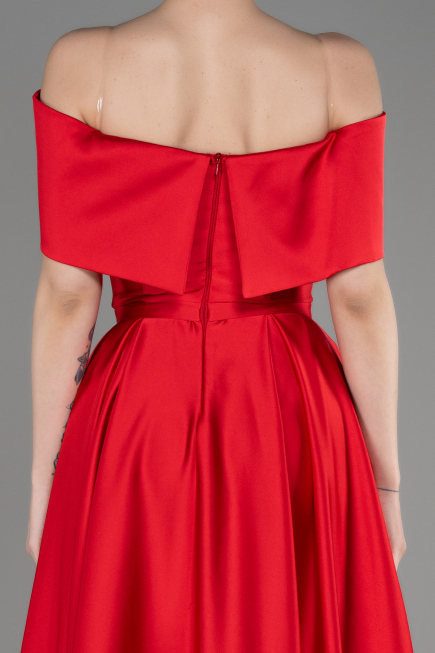 Long Red Satin Prom Gown ABU3788