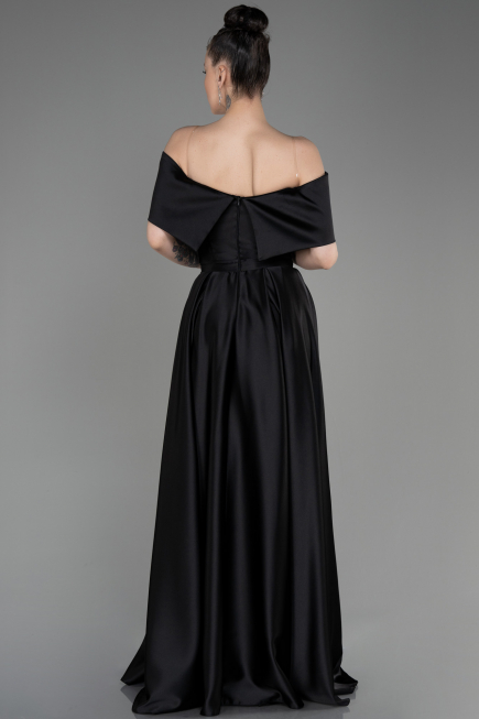 Long Black Satin Prom Gown ABU3788