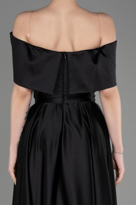 Long Black Satin Prom Gown ABU3788