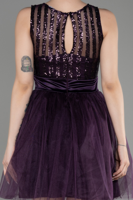 Short Dark Purple Prom Gown ABK2016