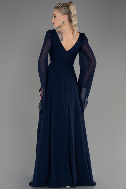 Long Navy Blue Chiffon Evening Dress ABU3541