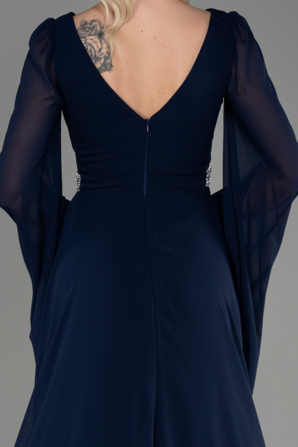 Long Navy Blue Chiffon Evening Dress ABU3541