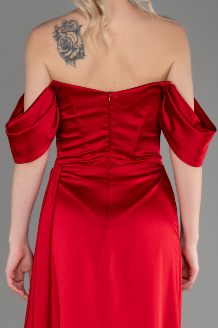 Red Long Satin Evening Dress ABU2661