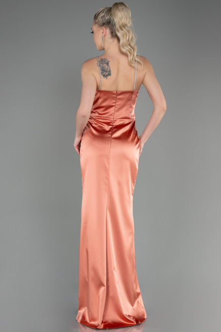 Long Orange Satin Prom Gown ABU3525