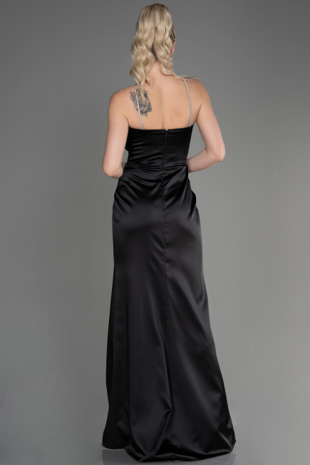Long Black Satin Prom Gown ABU3525