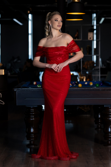 Long Red File Mermaid Prom Dress ABU3769