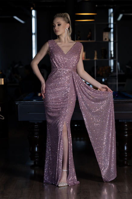 Long Powder Color Scaly Evening Dress ABU3201
