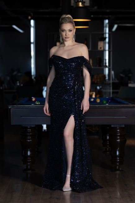 Long Navy Blue Scaly Evening Dress ABU3577