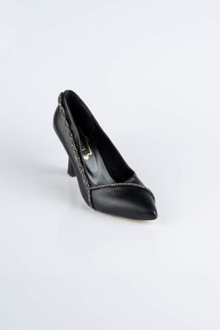 Black Leather Stiletto MJD5158