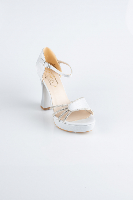 Silver Satin Platform Heel MJS3409
