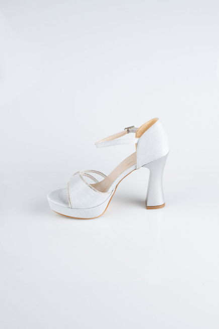 Silver Satin Platform Heel MJS3409
