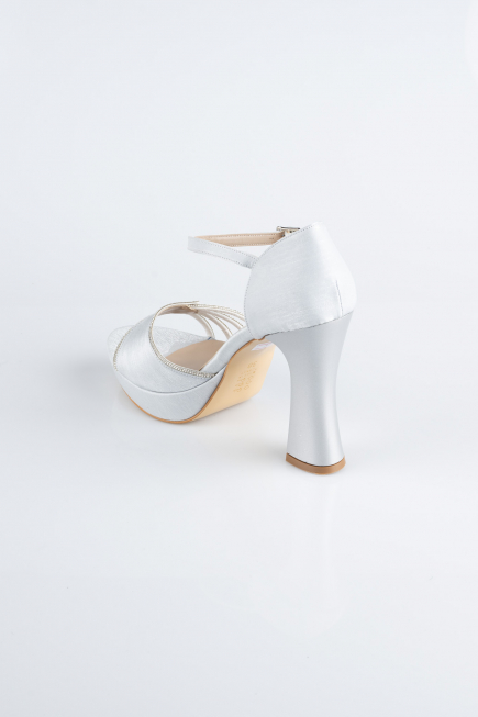 Silver Satin Platform Heel MJS3409