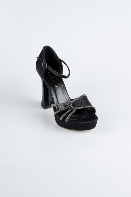 Black Satin Platform Heel MJS3409