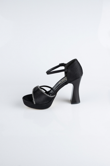 Black Satin Platform Heel MJS3409