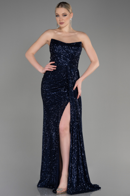 Long Navy Blue Scaly Evening Dress ABU3134