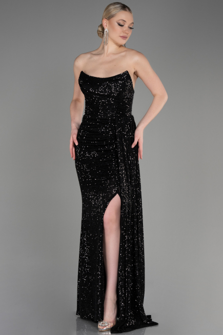Long Black Scaly Evening Dress ABU3134