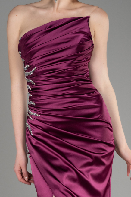 Plum Strapless Long Satin Evening Dress ABU3825