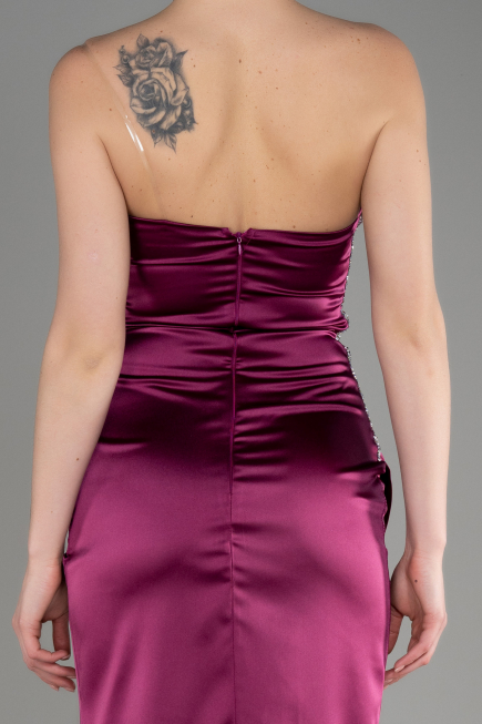 Plum Strapless Long Satin Evening Dress ABU3825