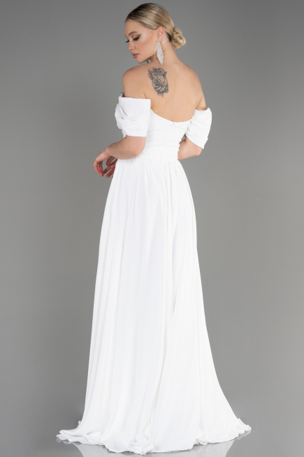White Long Chiffon Evening Dress ABU3827