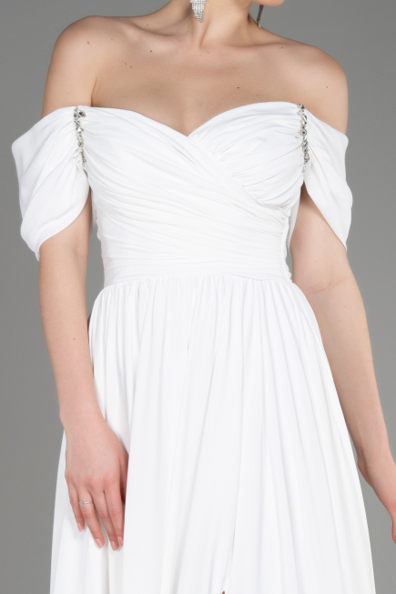 White Long Chiffon Evening Dress ABU3827