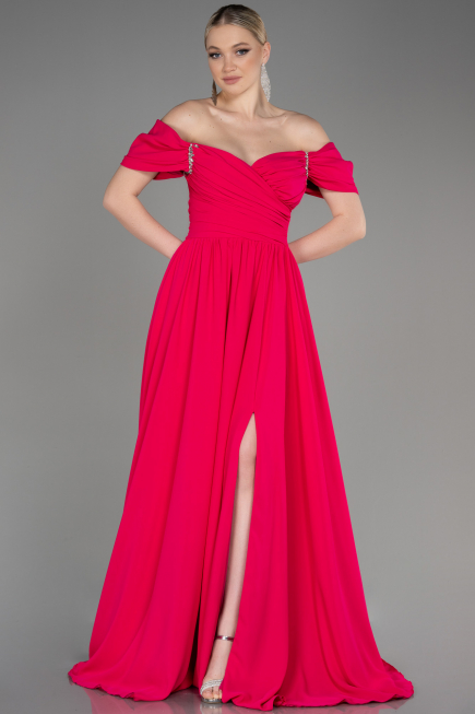 Fuchsia Long Chiffon Evening Dress ABU3827