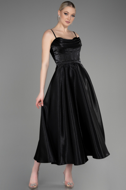 Black Midi Satin Party Dress ABK2011