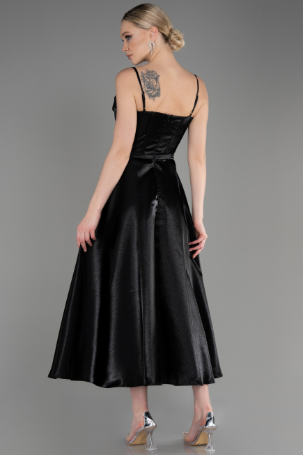 Black Midi Satin Party Dress ABK2011