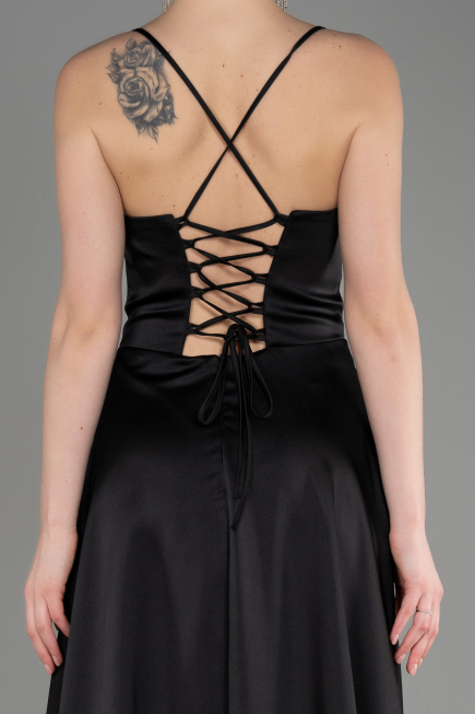 Long Black Satin Prom Gown ABU3809