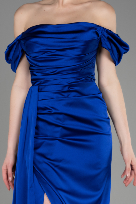Sax Blue Long Satin Engagement Dress ABU1606