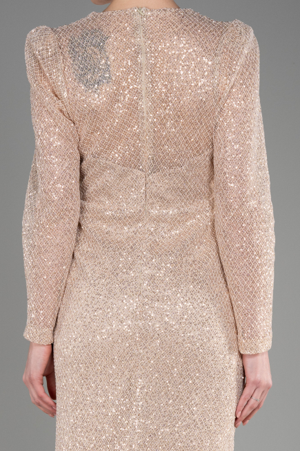 Gold Long Sleeve Scaly Evening Dress ABU3831