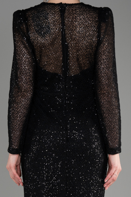 Black Long Sleeve Scaly Evening Dress ABU3831