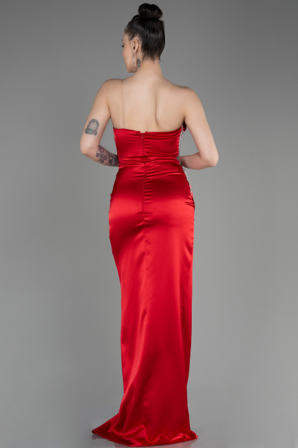 Red Strapless Long Satin Evening Dress ABU3825