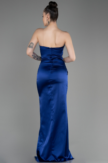 Navy Blue Strapless Long Satin Evening Dress ABU3825