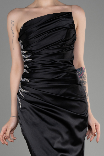 Black Strapless Long Satin Evening Dress ABU3825