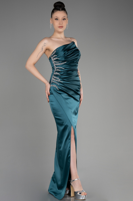 Emerald Green Strapless Long Satin Evening Dress ABU3825