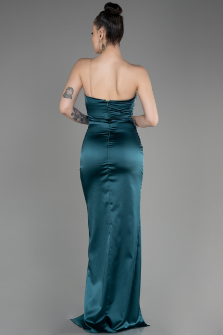 Emerald Green Strapless Long Satin Evening Dress ABU3825