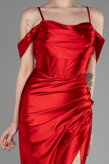 Red Slit Long Satin Evening Dress ABU3840