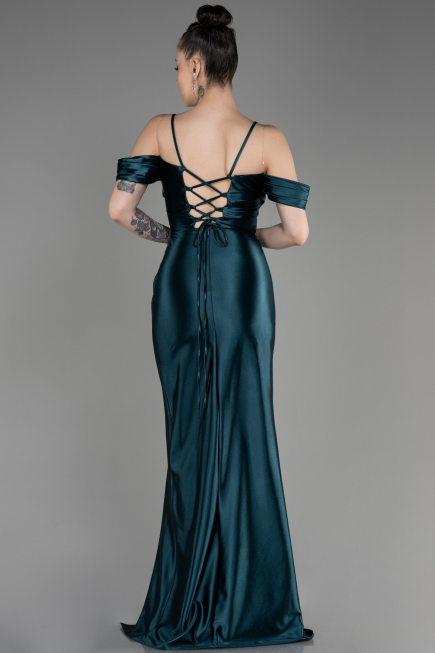Emerald Green Slit Long Satin Evening Dress ABU3840
