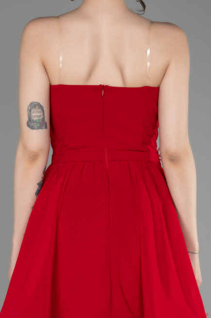 Red Strapless Short Chiffon Cocktail Dress ABK2034