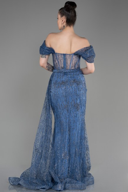Grey-Indigo Long Evening Dress ABU2706
