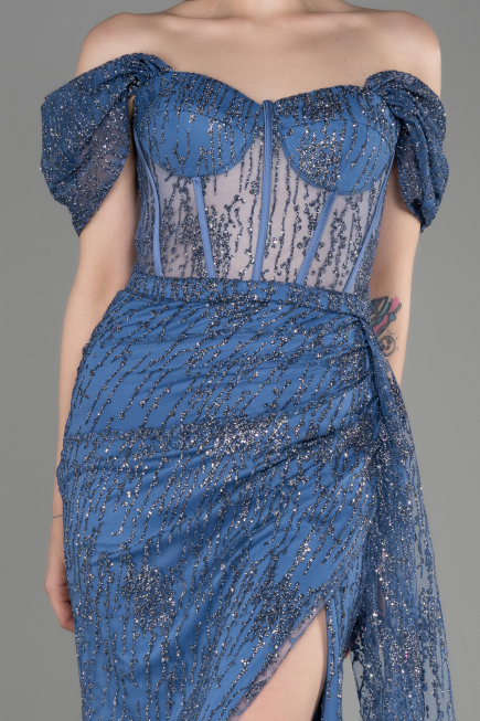 Grey-Indigo Long Evening Dress ABU2706