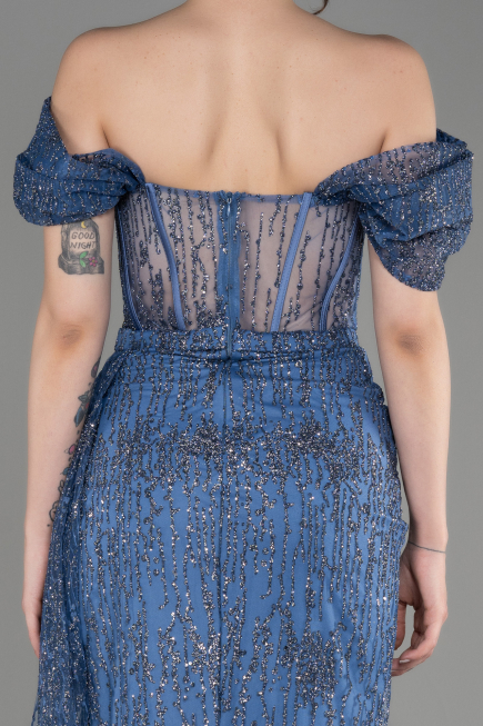 Grey-Indigo Long Evening Dress ABU2706