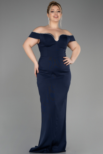 Long Navy Blue Plus Size Evening Dress ABU3784