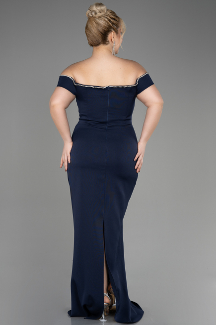 Long Navy Blue Plus Size Evening Dress ABU3784