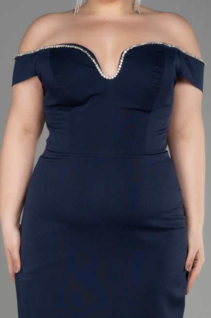 Long Navy Blue Plus Size Evening Dress ABU3784