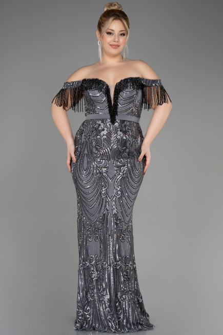 Long Anthracite Plus Size Engagement Dress ABU3785