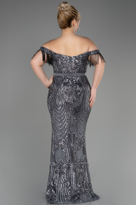 Long Anthracite Plus Size Engagement Dress ABU3785